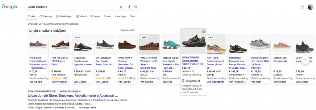 Google Shopping voorbeeld